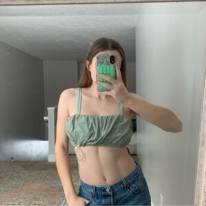 Daily Drills Sage Green Ruched Cropped Bubble Bra